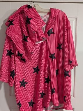 Pink Star-Print Pleated Matching Set